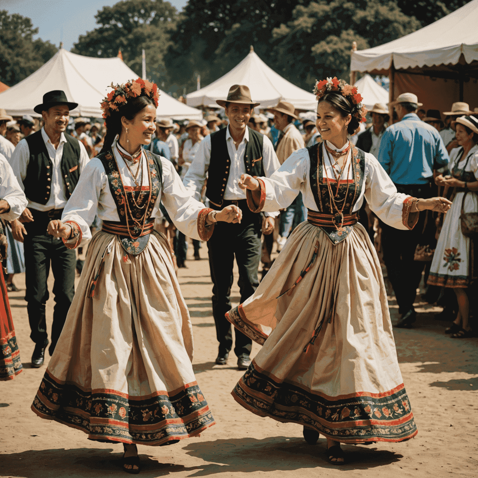 Yerel bir festivalde geleneksel kıyafetler içinde dans eden insanlar