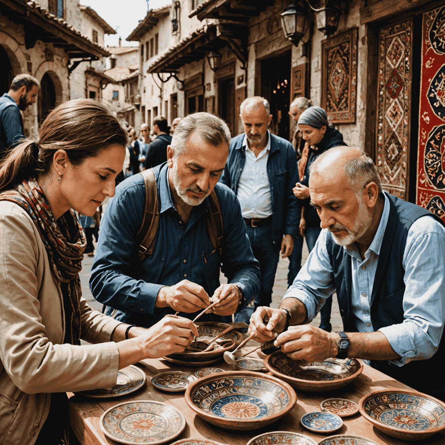 Geleneksel Türk el sanatlarını öğrenen turistler