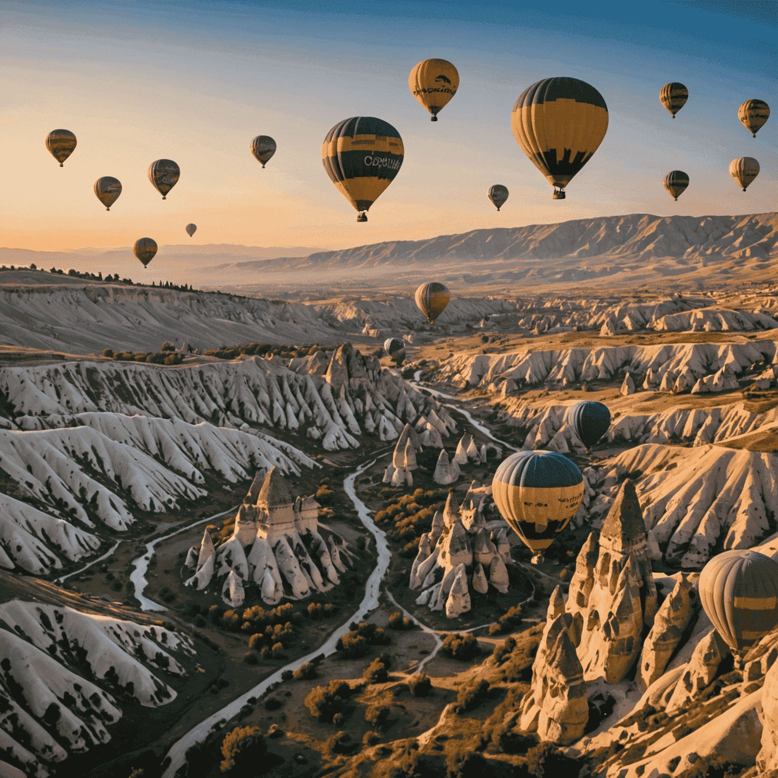 Kapadokya'da gün doğumunda sıcak hava balonları